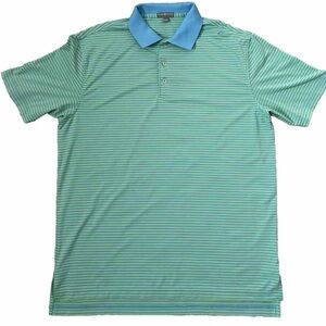 Peter Millar Men’s SZ L Blue Green Stripe Summer Comfort Polo Golf Shirt